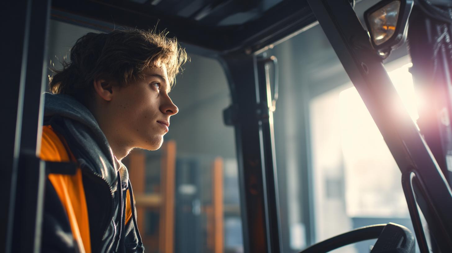 Junger Mann am Gabelstapler – Symbolbild für das Berufsbild Fachkraft für Lagerlogistik im modernen Lageralltag