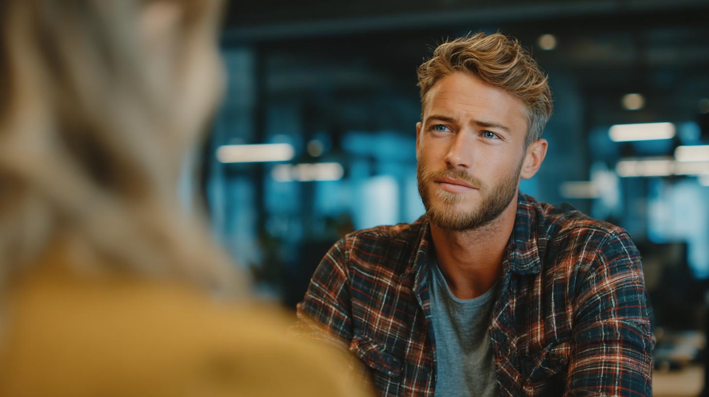 Bewerbungsgespräch 2025 – moderner Bewerber im Gespräch in entspannter Büroumgebung