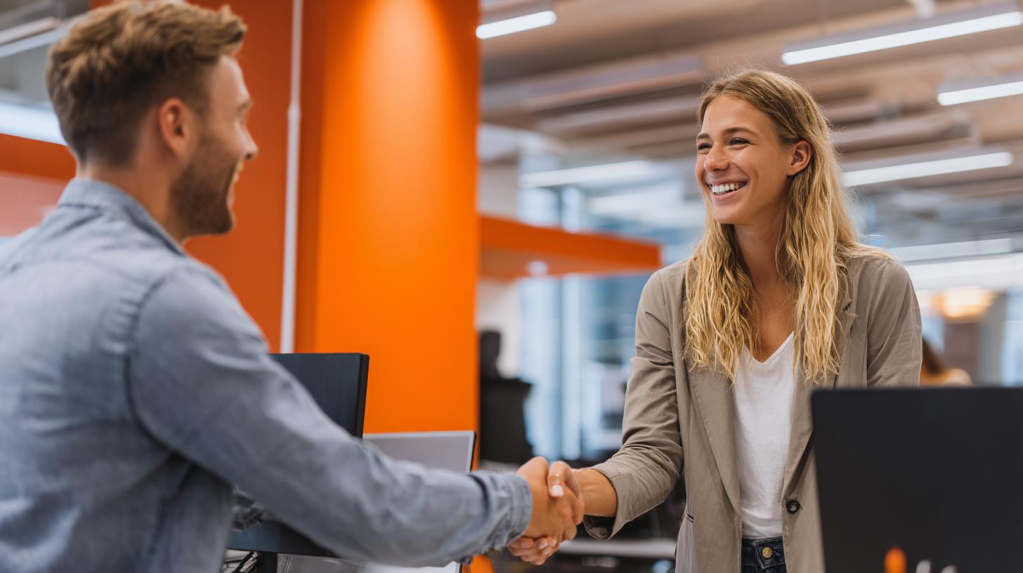 Händedruck im Büro als Symbol für die psychologie des recruitings und den menschlichen Aspekt im Bewerbungsprozess