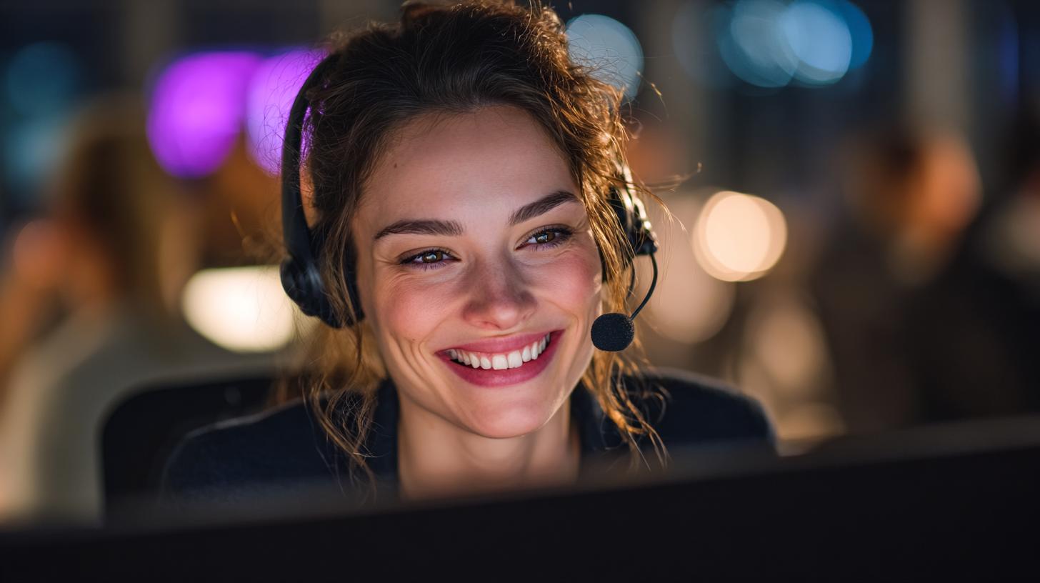 Callcenteragentin bei Nachtarbeit mit Fokus – Callcenteragent Homeoffice 2025