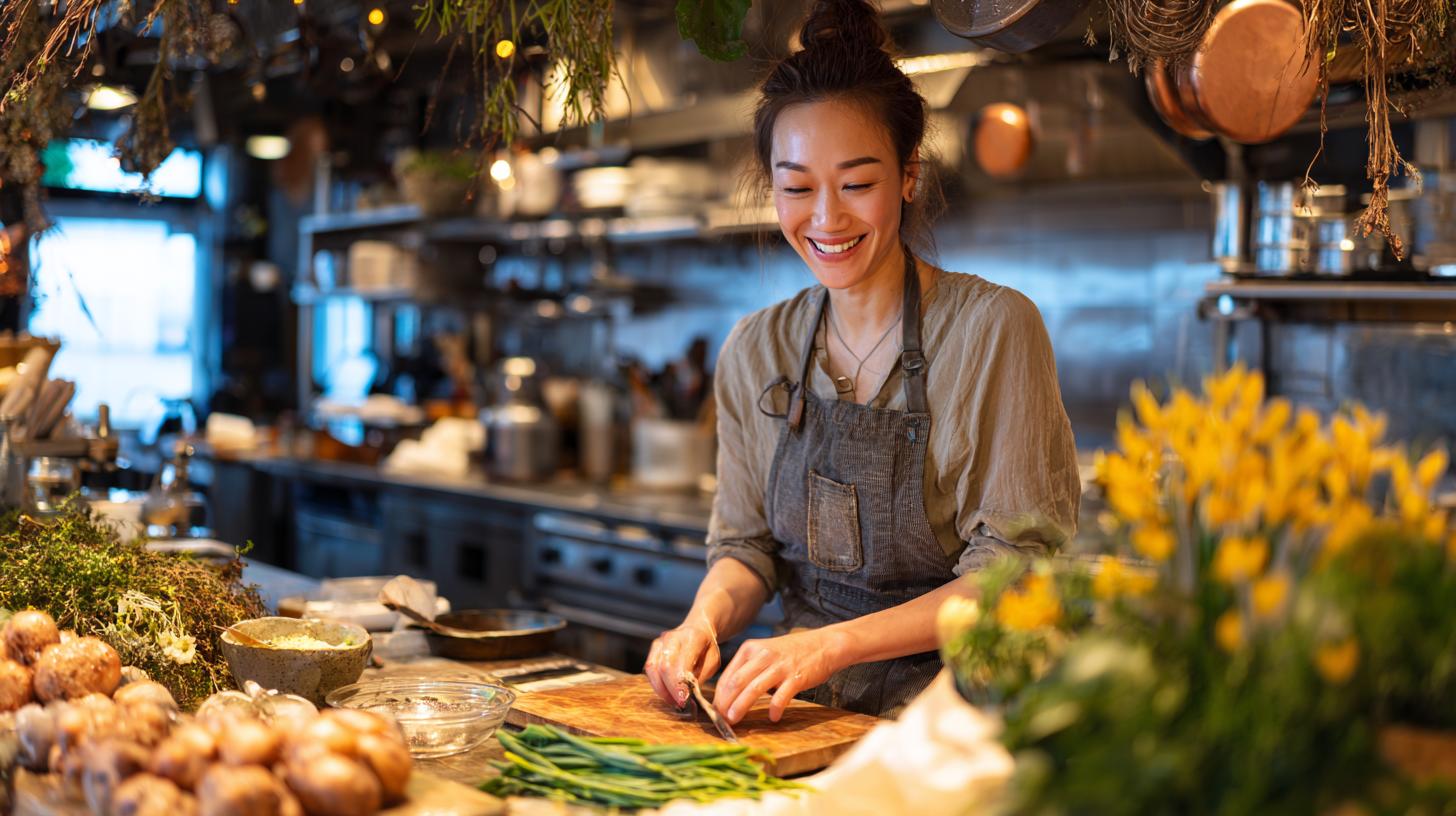 Küchenhilfe bei der Vorbereitung von frischem Gemüse in einer professionellen Küche