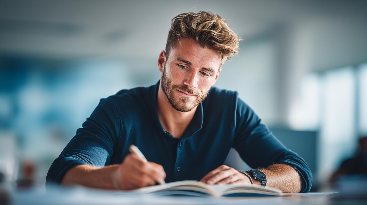 Probezeit Endgespräch Mitarbeiter bereitet sich konzentriert auf Feedback vor